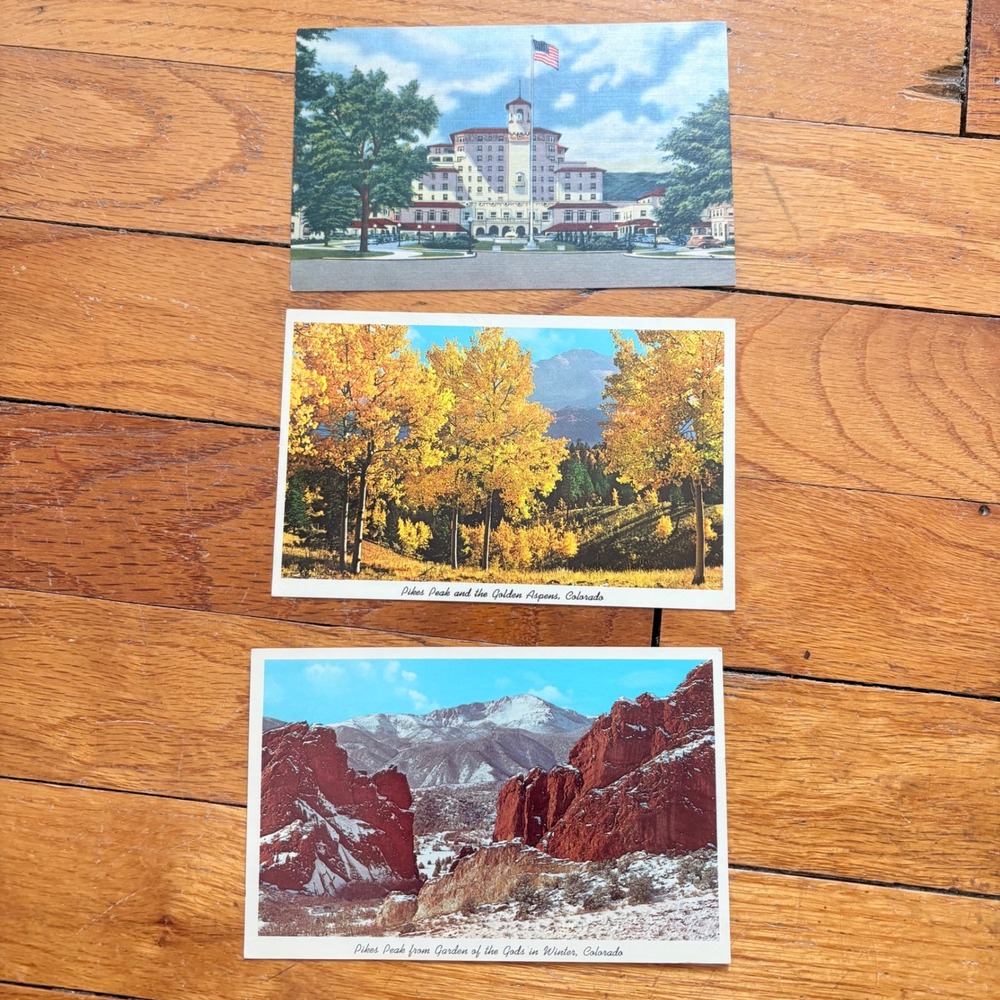 Vintage Colorado Postcard Lot 3 Pikes Peak Broadmoor Hotel Garden of the Gods